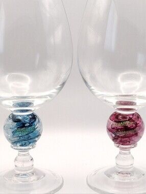 Signed Minh Martin Romeo Glass Planet Wine Glass Heliotrope & Turquoise